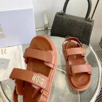 Dior Unisex Shoes DiorAct Sandal Cognac-Colored Lambskin Gold-Finish Metal DIOR Signature (4)