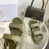 Dior Unisex Shoes DiorAct Sandal Khaki Lambskin Gold-Finish Metal DIOR Signature (9)