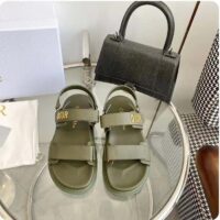 Dior Unisex Shoes DiorAct Sandal Khaki Lambskin Gold-Finish Metal DIOR Signature (9)