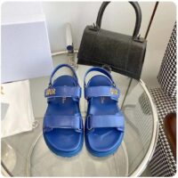 Dior Unisex Shoes DiorAct Sandal Royal Blue Lambskin Gold-Finish Metal DIOR Signature (8)