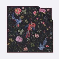 Dior Women CD Dior Birds 90 Square Scarf Black Multicolor Silk Twill (11)