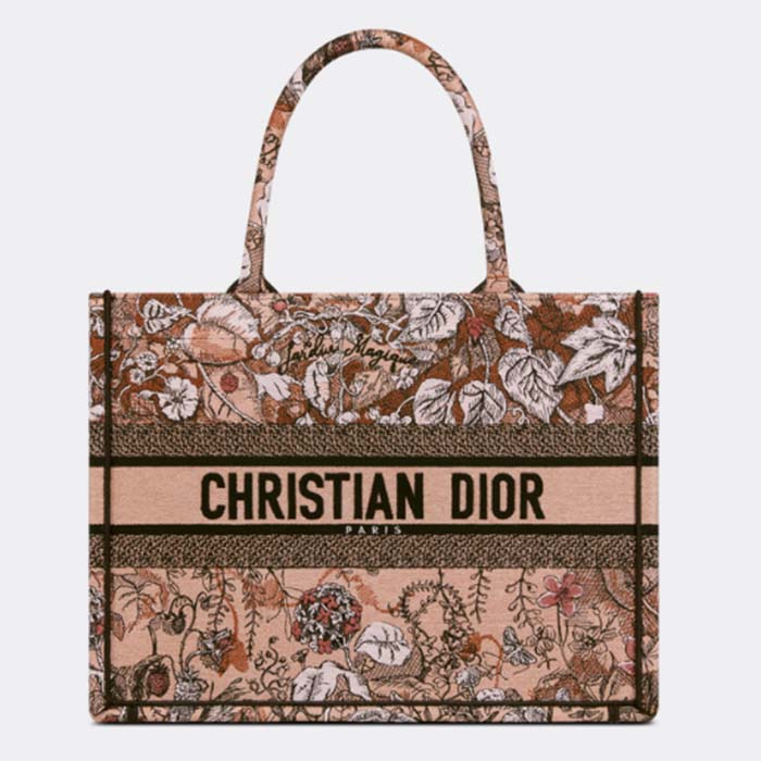 Dior Women CD Medium Book Tote Powder Pink Jardin Magique Embroidery