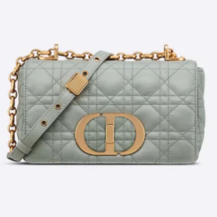 Dior Women CD Small Dior Caro Bag Gray Supple Cannage Calfskin