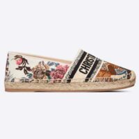 Dior Women Granville Espadrille White Multicolor Jardin D'Hiver Embroidered Cotton