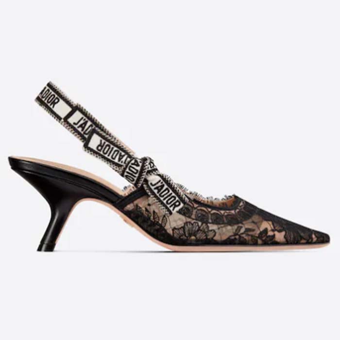 Dior Women Shoes CD J'Adior Slingback Pump Black Multicolor Cotton Jardin Botanique Embroidery