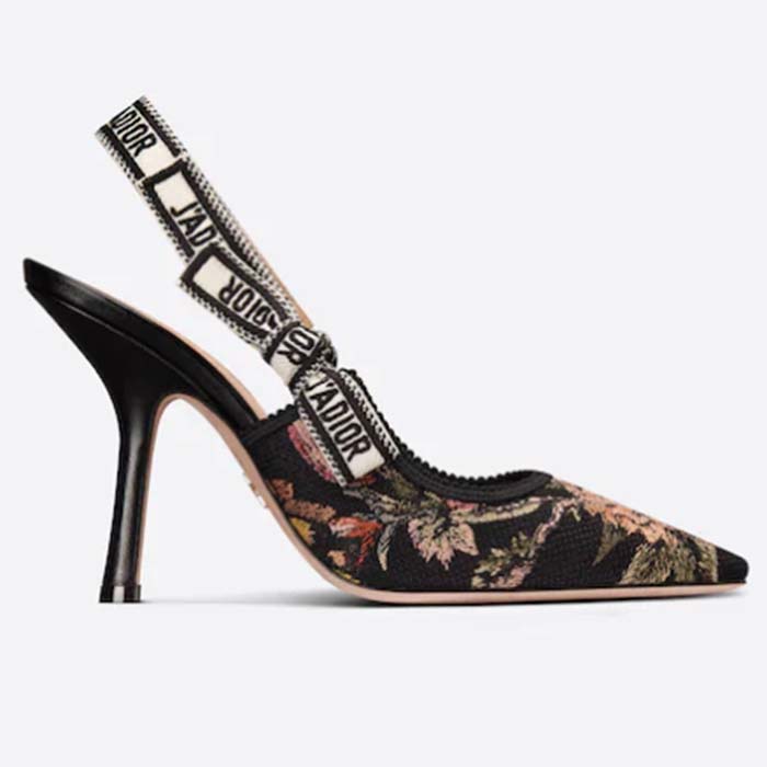 Dior Women Shoes J'Adior Slingback Pump Black Multicolor Cotton Jardin Botanique Embroidery