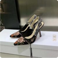 Dior Women Shoes J’Adior Slingback Pump Black Multicolor Cotton Jardin Botanique Embroidery (4)