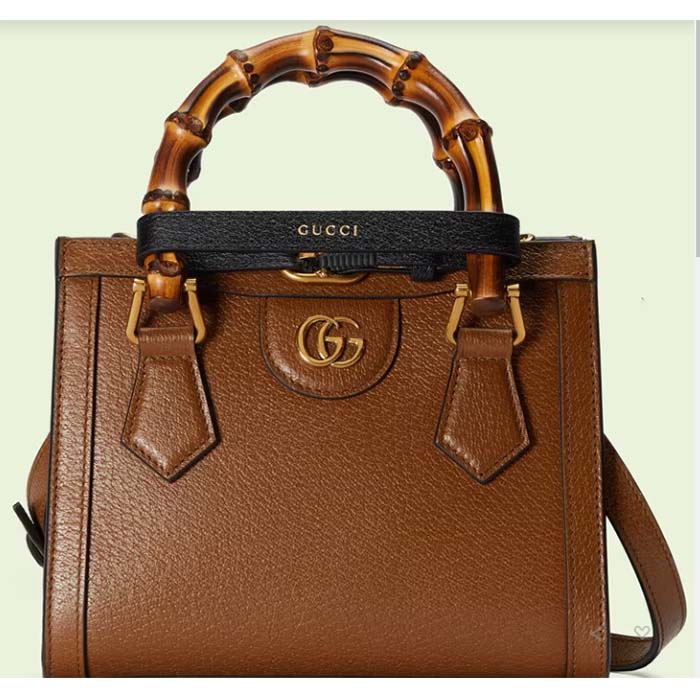 Gucci GG Women Diana Mini Tote Bag Cuir Brown Leather Double G