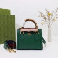 Gucci GG Women Gucci Diana Mini Tote Bag Green Leather Double G (4)