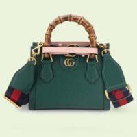 Gucci GG Women Gucci Diana Mini Tote Bag Green Leather Double G (4)