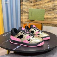 Gucci Unisex Basket Sneaker Gold Metallic Leather Pink Rubber Low 3.3 Cm Heel (4)