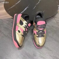 Gucci Unisex Basket Sneaker Gold Metallic Leather Pink Rubber Low 3.3 Cm Heel (4)