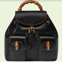 Gucci Unisex GG Bamboo Small Backpack Black Leather Bamboo Handle (11)