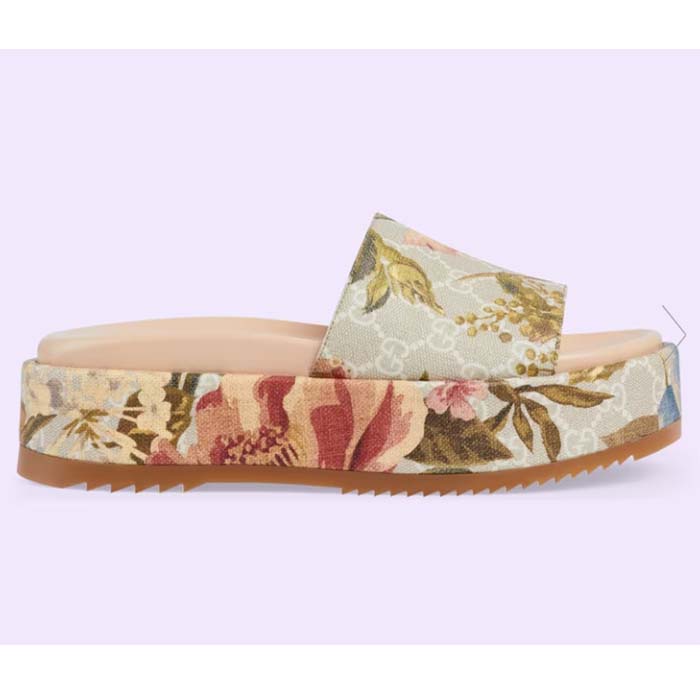 Gucci Unisex GG Flora Slide Sandal Multicolored Supreme Print Canvas Low Heel