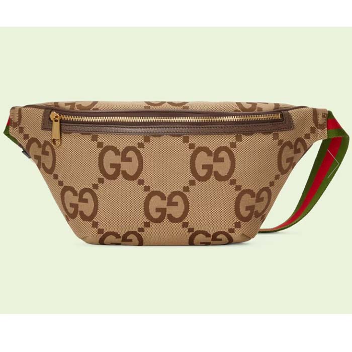 Gucci Unisex GG Jumbo GG Belt Bag Camel Ebony Canvas Zip Closure