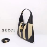 Gucci Women GG Aphrodite Medium Shoulder Bag Beige Black Cotton Canvas Black Leather (3)