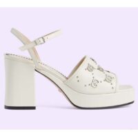 Gucci Women GG Interlocking G Studs Sandal White Leather Mid 8 Cm Heel (1)