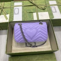 Gucci Women GG Marmont Small Shoulder Bag Lilac Matelassé Chevron Heart Double G (1)