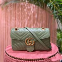 Gucci Women GG Marmont Small Shoulder Bag Sage Green Matelassé Chevron Heart (1)