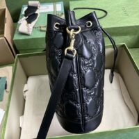 Gucci Women GG Matelassé Bucket Bag Black Leather Double G (10)