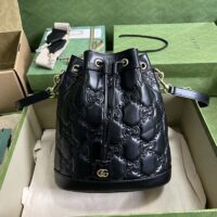 Gucci Women GG Matelassé Bucket Bag Black Leather Double G (10)