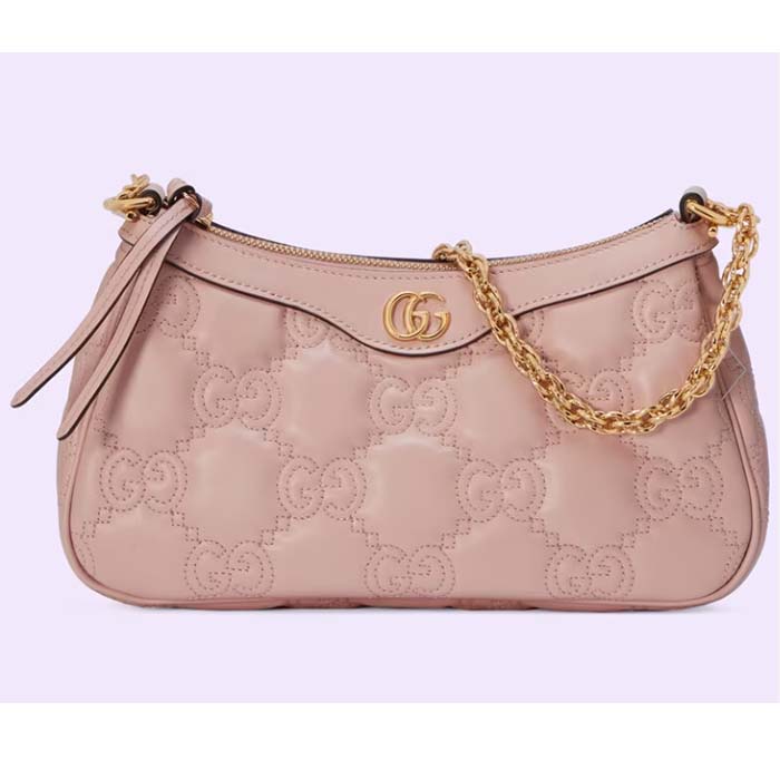 Gucci Women GG Matelassé Handbag Pink GG Matelassé Leather Double G