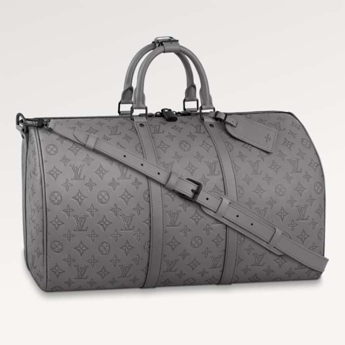 Louis Vuitton LV Unisex Keepall Bandoulière 50 Bag Anthracite Gray Monogram Shadow Calf Leather