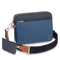 Louis Vuitton LV Unisex Trio Messenger Bag Blue Navy Cowhide Leather (9)