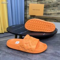 Louis Vuitton LV Unisex Waterfront Mule Orange Monogram Embossed Rubber Waterproof (10)