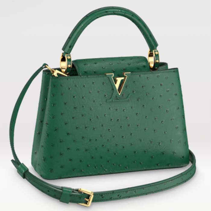 Louis Vuitton LV Women Capucines BB Menthe Mint Ostrich Leather Monogram Flower