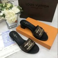 Louis Vuitton LV Women Lock It Flat Mule Brown Patent Monogram Canvas Leather Outsole (2)
