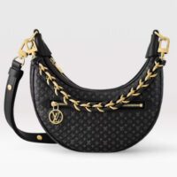 Louis Vuitton LV Women Loop Half-Moon Baguette Bag Black Calfskin Monogram Flowers (10)