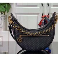 Louis Vuitton LV Women Loop Half-Moon Baguette Bag Black Calfskin Monogram Flowers (10)