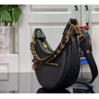 Louis Vuitton LV Women Loop Half-Moon Baguette Bag Black Calfskin Monogram Flowers (10)