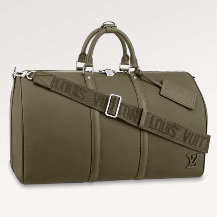 Louis Vuitton Unisex Keepall Bandoulière 50 Travel Bag Khaki LV Aerogram Cowhide Leather