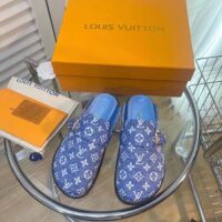 Louis Vuitton Women LV Cosy Flat Comfort Clog Blue Monogram Denim Adjustable Strap (4)