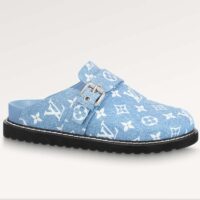 Louis Vuitton Women LV Cosy Flat Comfort Clog Blue Monogram Denim Adjustable Strap (4)