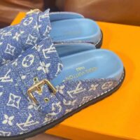 Louis Vuitton Women LV Cosy Flat Comfort Clog Blue Monogram Denim Adjustable Strap (4)