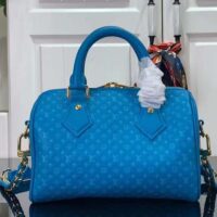 Louis Vuitton Women LV Speedy Bandouliere 20 Handbag Blue Calfskin Double Zip (9)