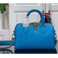 Louis Vuitton Women LV Speedy Bandouliere 20 Handbag Blue Calfskin Double Zip (9)