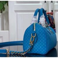 Louis Vuitton Women LV Speedy Bandouliere 20 Handbag Blue Calfskin Double Zip (9)