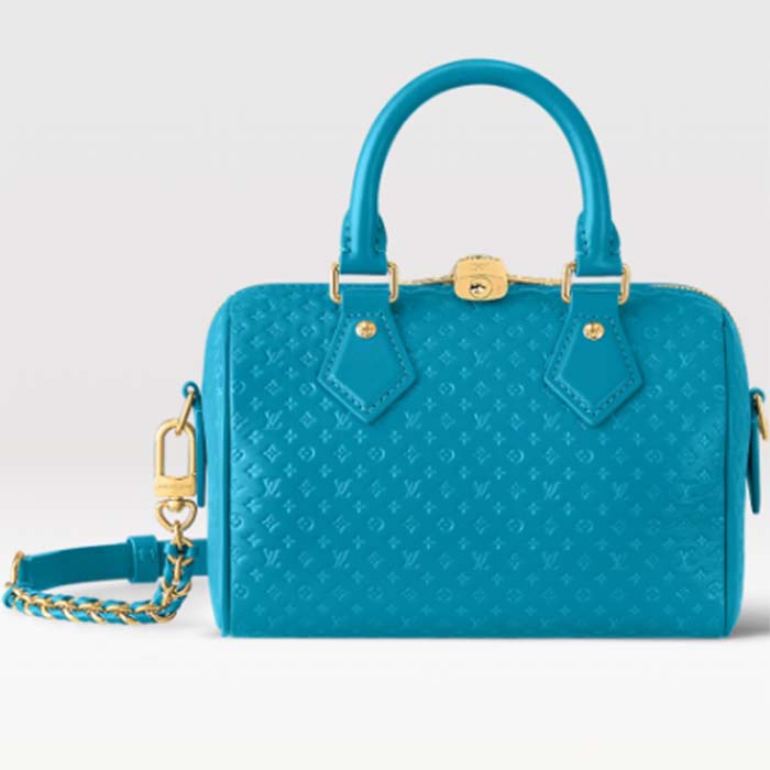 Louis Vuitton Women LV Speedy Bandouliere 20 Handbag Blue Calfskin Double Zip