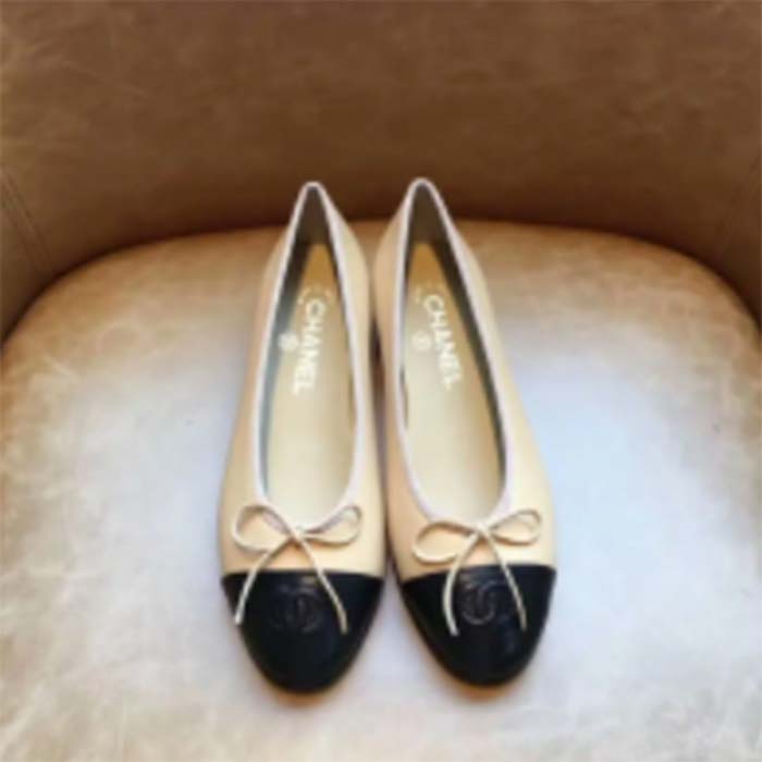 Chanel Women Ballerina Calfskin Leather Sandy Black Ballet Shoes (11)