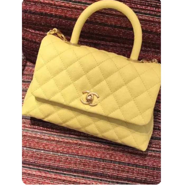 Chanel Women CC Quilted Handbag Yellow Calfskin Leather Gold-Tone Metal (1)