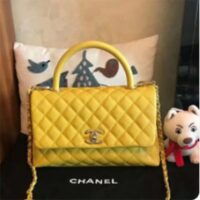 Chanel Women CC Quilted Handbag Yellow Calfskin Leather Gold-Tone Metal (7)