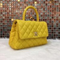 Chanel Women CC Quilted Handbag Yellow Calfskin Leather Gold-Tone Metal (7)