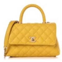 Chanel Women CC Quilted Handbag Yellow Calfskin Leather Gold-Tone Metal (7)