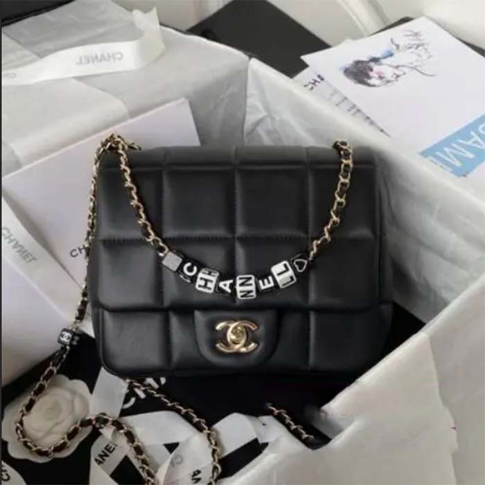 Chanel Women CC Small Flap Bag Grained Calfskin Gold Tone Metal Black