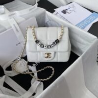 Chanel Women CC Small Flap Bag Grained Calfskin Gold Tone Metal White (6)