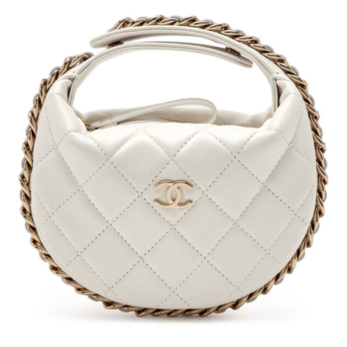 Chanel Women CC Small Flap Hobo Bag Grained Calfskin Gold Tone Metal White